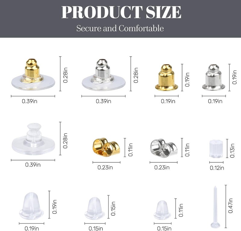 DSOMHZ 12 Styles Silicone Earring Backs for Studs/Droopy Ears/Heavy Earring, Clear Plastic Earrings 600Pcs Clear Soft Hypoallergenic Plastic Rubber Metal Backs Replacements Backings Clutch Stoppers - Image 5